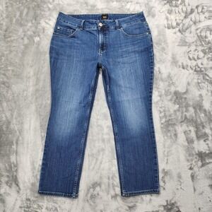 Lee Jeans Womens 18WP PETITE Blue Mid Rise Straight Stretch Casual Medium Wash